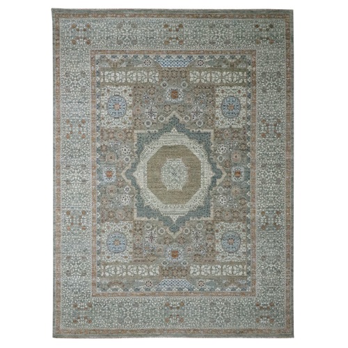 Pistachio Green, Pre Historic 14th Century Influence, Mamluk Design, Hand Knotted, Natural Dyes, Pure Wool, Oriental 