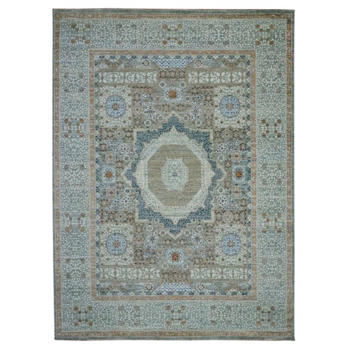 Pistachio Green, Hand Knotted, Pre Historic 14th Century Influence, Mamluk Design, Natural Dyes, Pure Wool, Oriental 