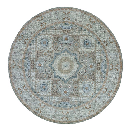 Pistachio Green, Mamluk Design, Pre Historic 14th Century Influence, Natural Dyes, Pure Wool, Hand Knotted, Round, Oriental 