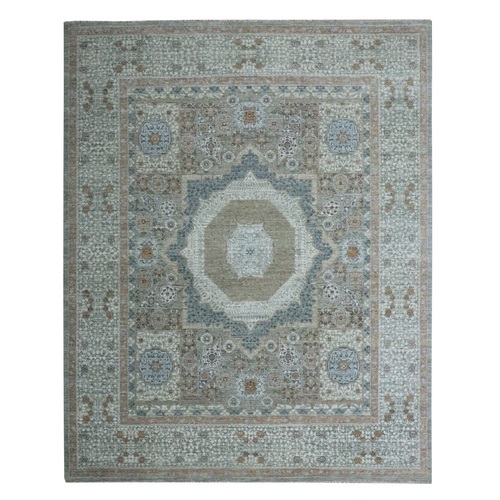 Pistachio Green, Hand Knotted, Pre Historic 14th Century Influence, Mamluk Design, Natural Dyes, Pure Wool, Oriental 