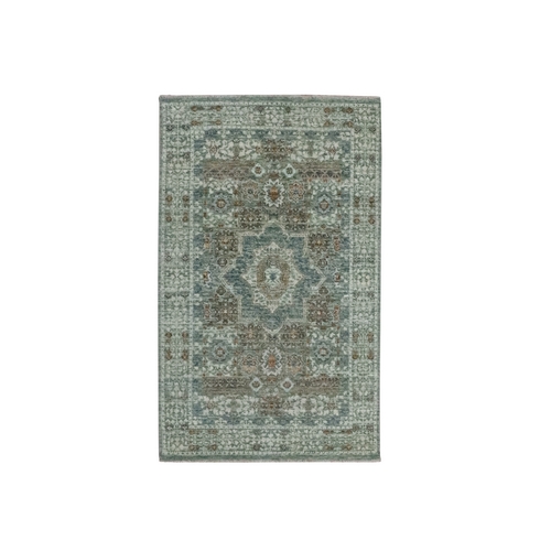 Pistachio Green, Hand Knotted, Pre Historic 14th Century Influence, Mamluk Design, Natural Dyes, Pure Wool, Oriental 