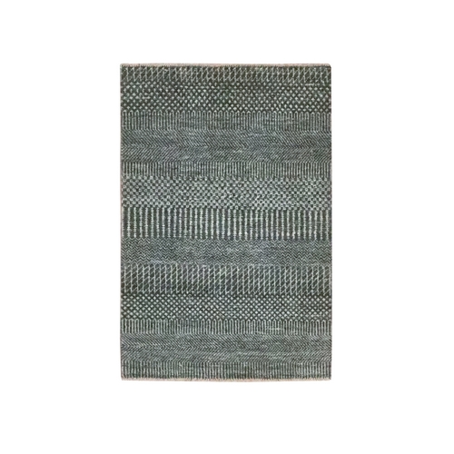Dim Gray, Wool with touch of Silk, Lush and Plush, Sample, Modern Grass Design, Tone on Tone, Hand Knotted, Mat, Oriental 