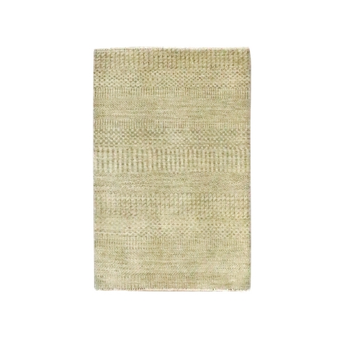 Ecru Brown, Lush and Plush, Hand Knotted, Modern Grass Design, Wool with touch of Silk, Tone on Tone, Mat, Oriental 