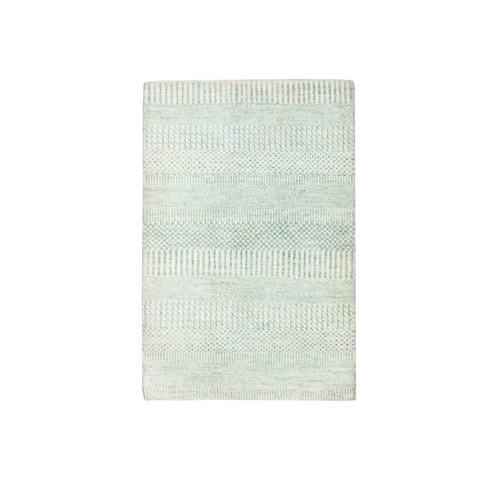 Chiffon White, Lush and Plush, Hand Knotted, Modern Grass Design, Wool with touch of Silk, Tone on Tone, Sample, Mat, Oriental 