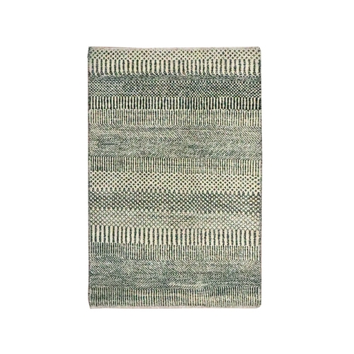Bone White, Modern Grass Design, Wool with touch of Silk, Tone on Tone, Lush and Plush, Hand Knotted, Sample, Mat, Oriental 