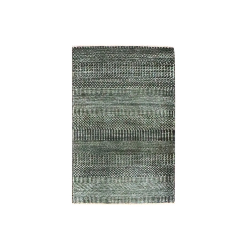 Seaweed Green, Modern Grass Design, Lush and Plush, Hand Knotted, Wool with touch of Silk, Tone on Tone, Sample, Mat, Oriental 