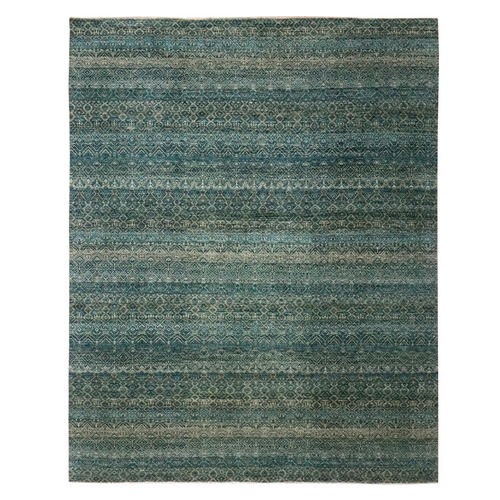 Teal Green, Hand Knotted, Kohinoor Herat Pattern, Small Geometric Repetitive Diamond Design, Soft Wool, Tone on Tone, Oriental 