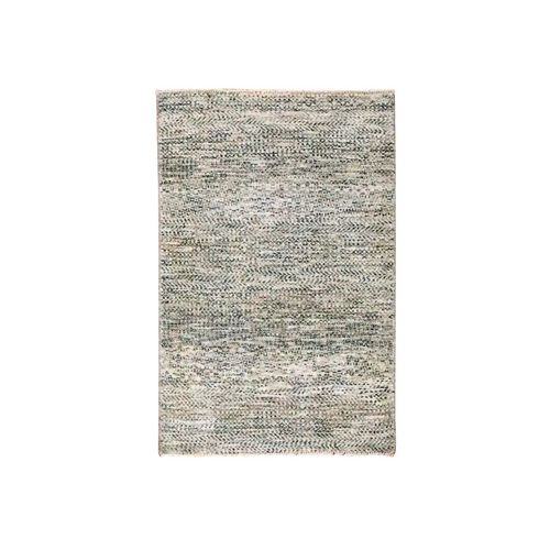 Beige, Modern Grass Design, Tone on Tone, Hand Knotted, Undyed Natural Wool, Mat, Sample, Oriental 