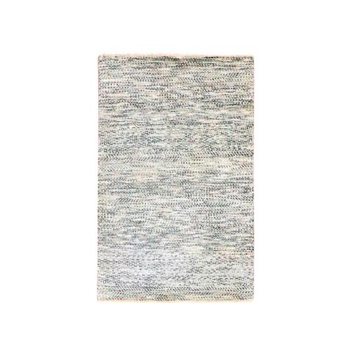 Beige, Modern Grass Design, Hand Knotted, Tone on Tone, Undyed Natural Wool, Mat, Sample, Oriental 