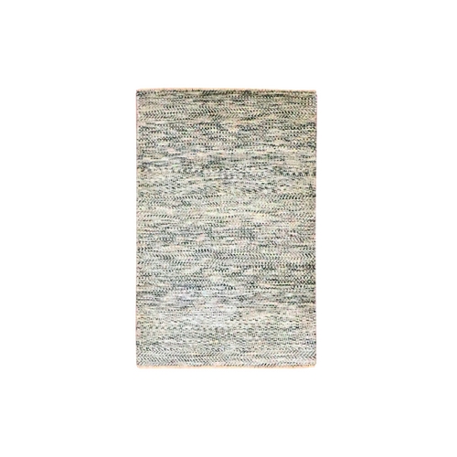 Beige, Undyed Natural Wool, Modern Grass Design, Tone on Tone, Hand Knotted, Mat, Sample, Oriental 