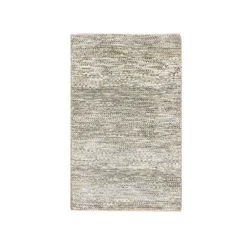 Beige, Hand Knotted, Modern Grass Design, Tone on Tone, Undyed Natural Wool, Mat, Sample, Oriental 