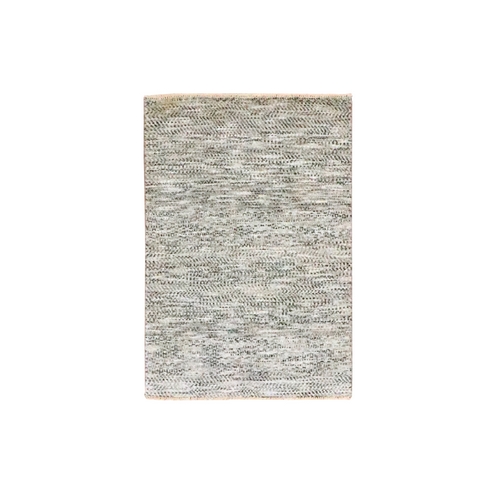 Beige, Modern Grass Design, Tone on Tone, Hand Knotted, Undyed Natural Wool, Mat, Sample, Oriental 