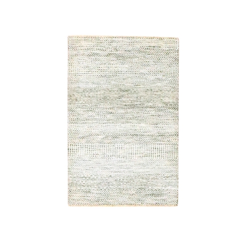 Beige, Modern Grass Design, Undyed Natural Wool, Tone on Tone, Hand Knotted, Mat, Sample, Oriental 