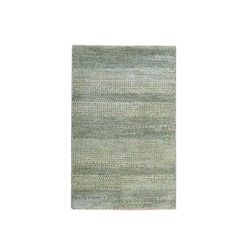 Beige-Gray, Modern Grass Design, Tone on Tone, Hand Knotted, Undyed Natural Wool, Mat, Sample, Oriental 