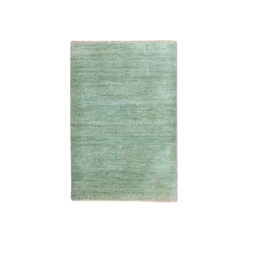 Viridian Green, Natural Wool, Modern Grass Design, Tone on Tone, Hand Knotted, Mat, Sample, Oriental 