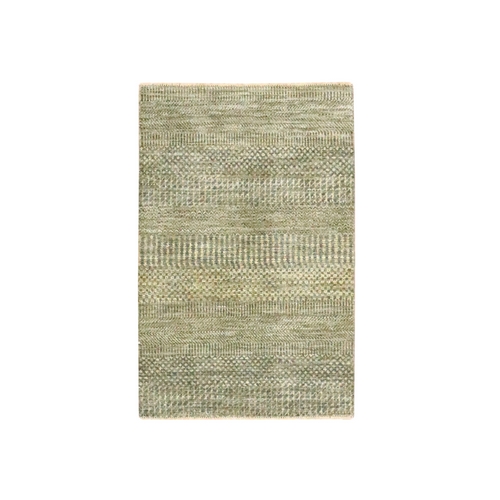 Ecru Brown, Modern Grass Design, Hand Knotted, Wool with touch of Silk, Tone on Tone, Lush and Plush, Mat, Sample, Oriental 