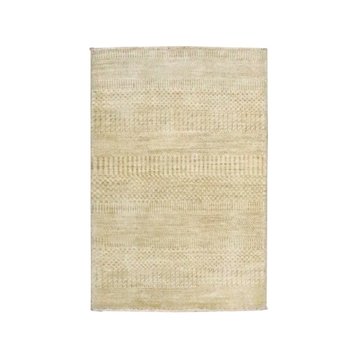 Beige, Modern Grass Design, Hand Knotted, Wool with touch of Silk, Tone on Tone, Lush and Plush, Sample, Mat, Oriental 