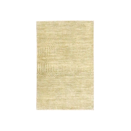 Beige, Tone on Tone, Modern Grass Design, Hand Knotted, Wool with touch of Silk, Lush and Plush, Sample, Mat, Oriental 