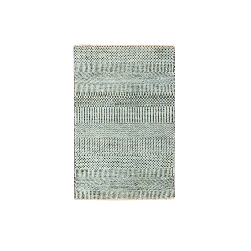 Cloud Gray, Modern Grass Design, Hand Knotted, Wool with touch of Silk, Tone on Tone, Lush and Plush, Sample, Mat, Oriental 
