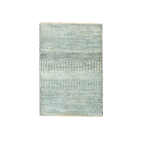 Medium Gray, Wool with touch of Silk, Modern Grass Design, Hand Knotted, Tone on Tone, Lush and Plush, Sample, Mat, Oriental 