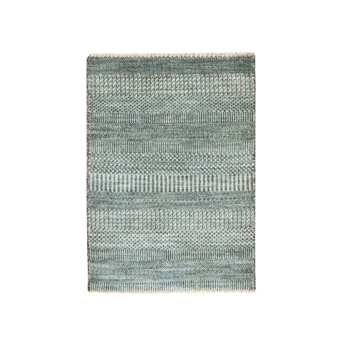 Spanish Gray, Modern Grass Design, Hand Knotted, Wool with touch of Silk, Tone on Tone, Lush and Plush, Sample, Mat, Oriental 