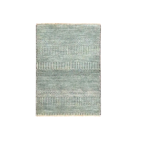 Cloud Gray, Modern Grass Design, Hand Knotted, Wool with touch of Silk, Tone on Tone, Lush and Plush, Mat, Sample, Oriental 