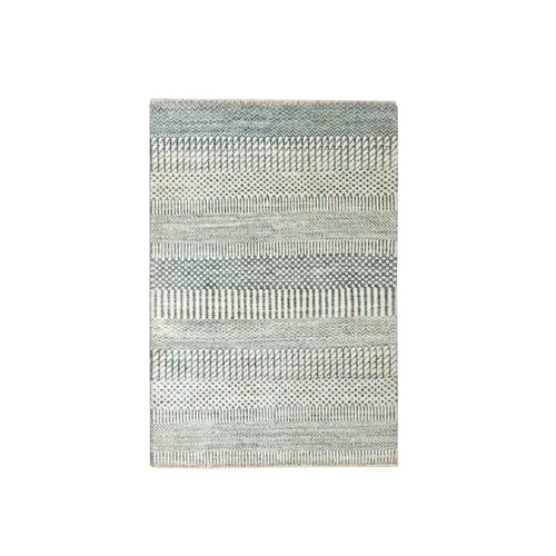 Gray-Beige, Modern Grass Design, Hand Knotted, Wool with touch of Silk, Tone on Tone, Lush and Plush, Sample, Mat, Oriental 