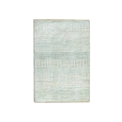 Gray-Beige, Hand Knotted, Modern Grass Design, Wool with touch of Silk, Tone on Tone, Lush and Plush, Sample, Mat, Oriental 