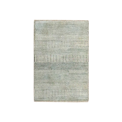Gray-Beige, Modern Grass Design, Hand Knotted, Wool with touch of Silk, Tone on Tone, Lush and Plush, Sample, Mat, Oriental 