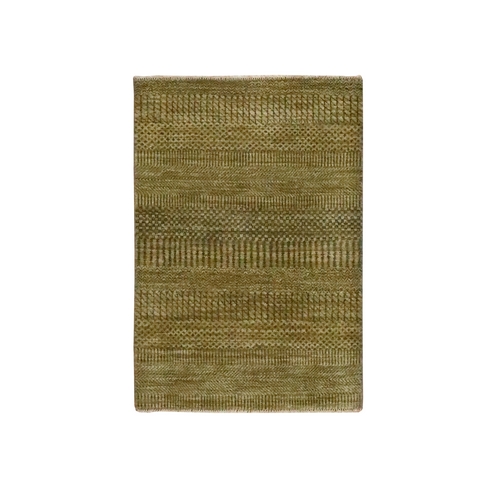 Golden Brown, Modern Grass Design, Hand Knotted, Wool with touch of Silk, Tone on Tone, Lush and Plush, Sample, Mat, Oriental 
