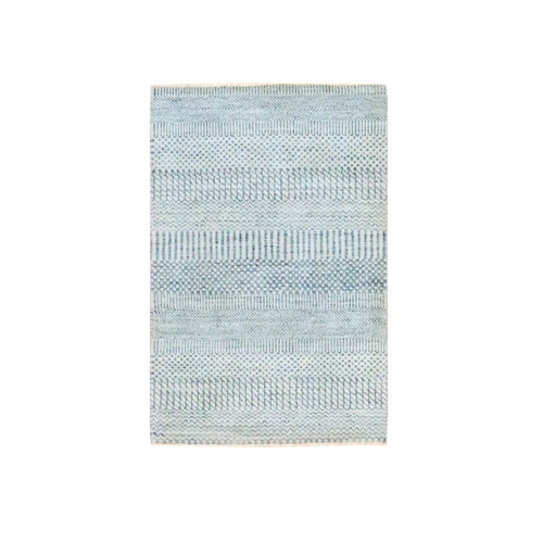 Sky Blue, Tone on Tone, Modern Grass Design, Hand Knotted, Wool with touch of Silk, Lush and Plush, Sample, Mat, Oriental 