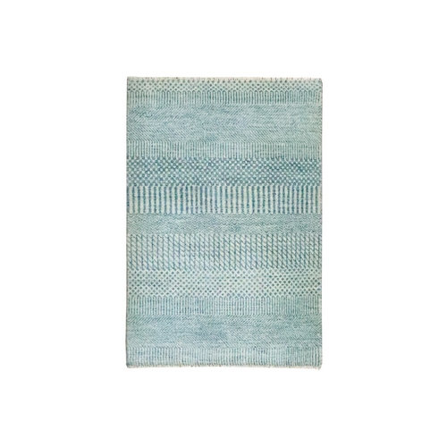 Yonder Blue, Modern Grass Design, Hand Knotted, Wool with touch of Silk, Tone on Tone, Lush and Plush, Sample, Mat, Oriental 