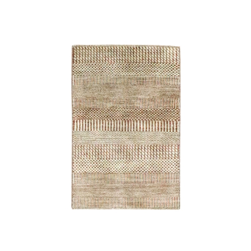 Beige-Rust, Modern Grass Design, Hand Knotted, Wool with touch of Silk, Tone on Tone, Lush and Plush, Sample, Mat, Oriental 