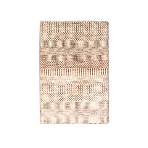Beige-Rust, Hand Knotted, Modern Grass Design, Wool with touch of Silk, Tone on Tone, Lush and Plush, Sample, Mat, Oriental 
