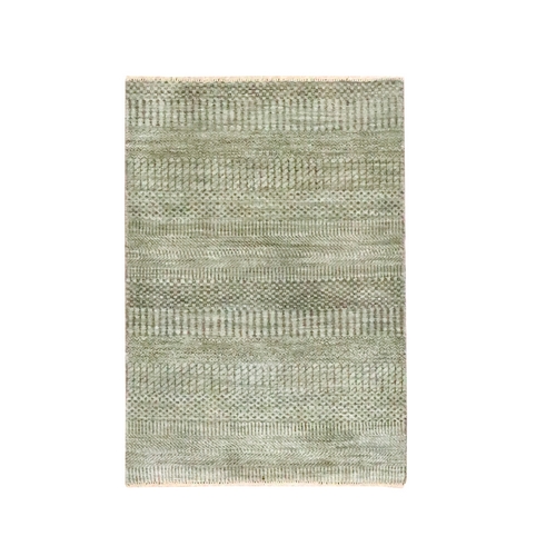Pastel Gray, Modern Grass Design, Hand Knotted, Wool with touch of Silk, Tone on Tone, Lush and Plush, Mat, Sample, Oriental 