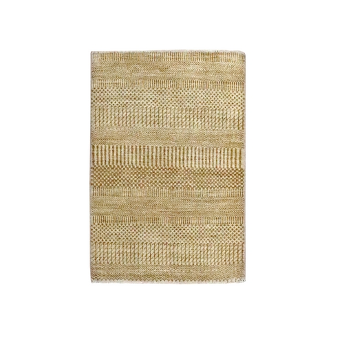 Beige, Hand Knotted, Modern Grass Design, Wool with touch of Silk, Tone on Tone, Lush and Plush, Sample, Mat, Oriental 