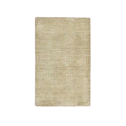 Beige, Tone on Tone, Modern Grass Design, Hand Knotted, Wool with touch of Silk, Lush and Plush, Sample, Mat, Oriental 