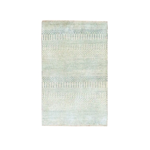 Beige-Gray, Modern Grass Design, Wool with touch of Silk, Hand Knotted, Tone on Tone, Lush and Plush, Sample, Mat, Oriental 