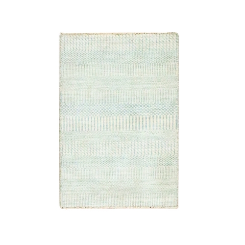 Beige-Gray, Hand Knotted, Modern Grass Design, Wool with touch of Silk, Tone on Tone, Lush and Plush, Mat, Sample, Oriental 