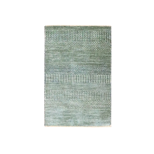 Sonic Gray, Modern Grass Design, Hand Knotted, Wool with touch of Silk, Tone on Tone, Lush and Plush, Sample, Mat, Oriental 