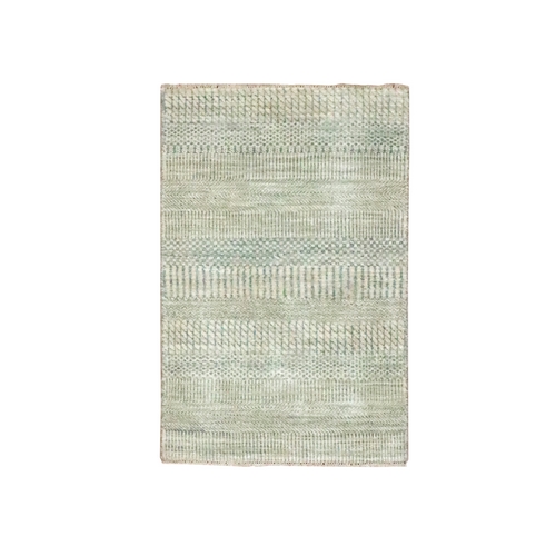 Beige-Gray, Modern Grass Design, Hand Knotted, Wool with touch of Silk, Tone on Tone, Lush and Plush, Mat, Sample, Oriental 