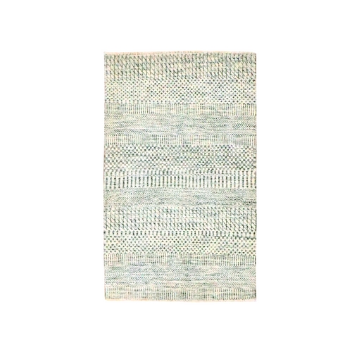 Ivory-Brown, Modern Grass Design, Hand Knotted, Wool with touch of Silk, Tone on Tone, Lush and Plush, Sample, Mat, Oriental 