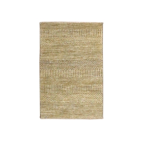 Ecru Brown, Modern Grass Design, Hand Knotted, Wool with touch of Silk, Tone on Tone, Lush and Plush, Mat, Sample, Oriental 