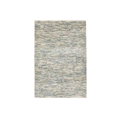 Beige-Brown, Modern Grass Design, Hand Knotted, Wool with touch of Silk, Tone on Tone, Lush and Plush, Sample, Mat, Oriental 