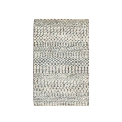 Beige-Gray, Modern Grass Design, Hand Knotted, Tone on Tone, Wool with touch of Silk, Lush and Plush, Mat, Sample, Oriental 