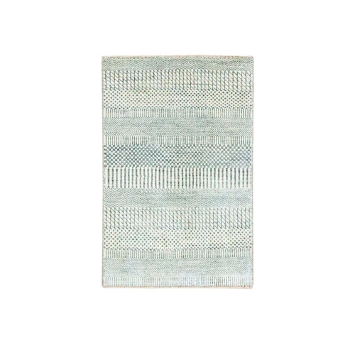 Beige-Gray, Modern Grass Design, Hand Knotted, Wool with touch of Silk, Tone on Tone, Lush and Plush, Sample, Mat, Oriental 