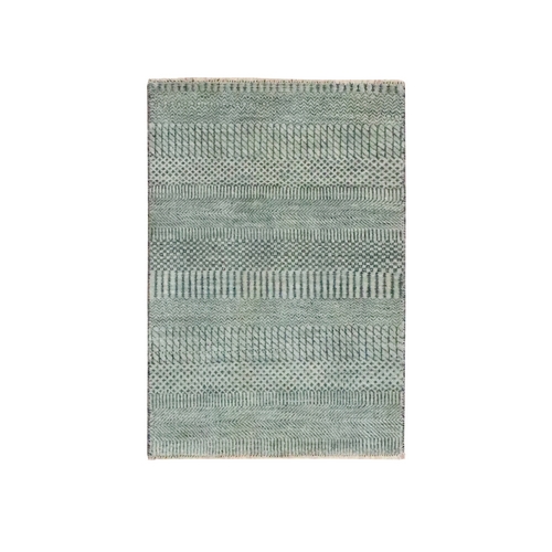 Medium Gray, Wool with touch of Silk, Modern Grass Design, Hand Knotted, Tone on Tone, Lush and Plush, Sample, Mat, Oriental 
