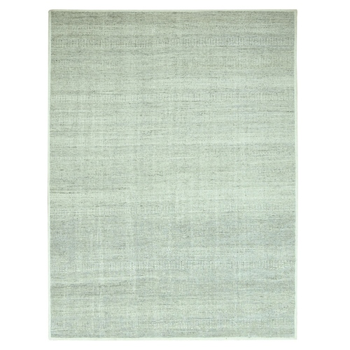 Mirage Gray, Oxidized and Distressed Grass Design with Exposed Warps, 100% Wool, Hand Knotted, Oriental 
