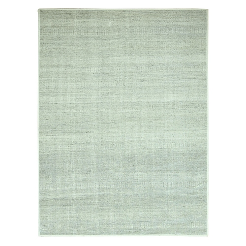 Misty Gray, Distressed and Oxidized Grass Design with Exposed Warps, 100% Wool, Hand Knotted, Oriental 