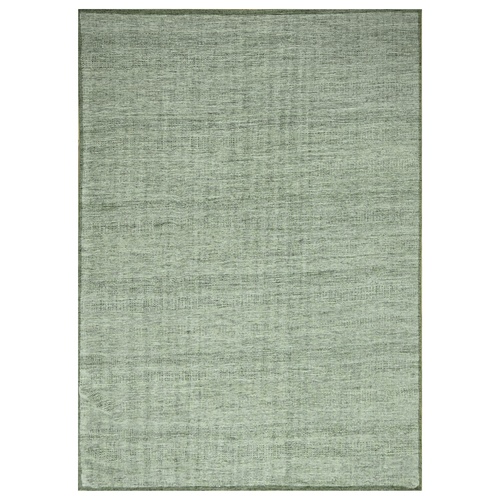 Basil Green, Hand Knotted, Oxidized and Distressed Grass Design with Exposed Warps, Natural Wool, Oriental 